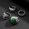 Wedding Rings KunJoe Exaggerated 4pcs set Skull Head Metal Carved for Men Gothic Punk Green Stone Set Halloween Jewelry Gifts 231130