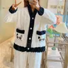 Dames Nachtkleding MUYOGRT Dames Pyjama Set Winter Fleece Zak Broek Thuis Pak Pluizige Casual Pyjama Warme V-hals Knop Nachtkledij