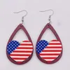 Dangle Earrings Indenpendence Day Cut Wood Heart Satr And Stripes USA Flag Teardrop 4th Of July Women Jewelry