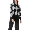 Dames truien tegen nek gebreide casual lange mouw argyle print losse jumper topswomen's