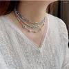 Hänghalsband boho vintage färgglad rispärla kedja blått ögonhalsband för kvinnor kvinnlig mode etnisk stil gotiska smycken grossist