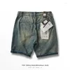 Pantalones vaqueros para hombre 3632 # verano americano Retro Heavyweight Denim Cargo Shorts hombres moda lavado viejo suelto recto Casual 5 puntos pantalones