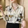 Kvinnors blusar skjortor Autumn Casual Print Shirt Långärmning Single Breasted Turn-Down Collar Female 2023 Fashion Loose Ladies Topssyolq