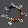 Strand Reiki zeven chakra armband kleurrijke agaat kristal yoga symbool sieraden charme kralen voor mannen en vrouwen cadeau