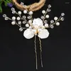 Hårklipp Flower Pearl Fork Ornament Wedding Dress Leaf Crystal Pan U-formad hårnål Huvudbonad