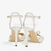 Klänningskor 2023 Luxury Designer Women Pearl-embelled Sandals Peep Toe Crystal Stiletto High Heels Brud Wedding Plus Size 41 42 43