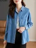 Blouses pour femmes Automne Printemps Mode Solide Bref Denim Blouse Chemise Bouton Élégant Bureau Dames Femmes Casual Lâche Tops Blusas