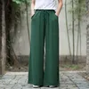 Etniska kläder 2023 Summer Spinning Cotton Linen Pants Chinese Traditionell stil Bottoms Vintage Zen Trousers Casual Wide Ben for Women