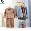 Pajamas Kids Autumn Winter Flannel Pajamas Letter Print Long Sleeve O-neck Tops with Pants Baby Boys Girls Sleepwear Pyjamas Sets 231129