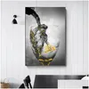 Картины Бокалы для вина Плакат Золотой холст Картина Абстрактная лодка Куадрос Настенные картины для гостиной Современный домашний декор Нет Dhq1V