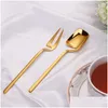 Cucchiai Sier Oro Rame Nero Cucchiaio da dessert Forchetta e tazza Hangable Consegna goccia Casa Giardino Cucina Sala da pranzo Bar Posate Dhuh8