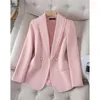 Costumes pour femmes Blazers roses pour femmes Mode Bureau Dames à manches longues Revers Veste solide Femme Chic Vintage Burr Slim Manteaux de bal Tissu