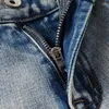 Jeans da uomo stile italiano moda uomo pantaloni di jeans firmati vintage strappati sottili elastici blu chiaro lavato retrò di alta qualità