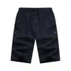 Men's Pants Summer Cotton Casual Men Solid Multi Pocket Beach Jogger Calf-Length Mens Elastic Waist Outdoor Cargo Shorts Man