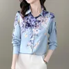 Kvinnors blusar Skjortor Fashion Flower Print Women Elegant Turn-Down Collar 2023 Spring Autumn Lady Long Sleeve Topsyolq