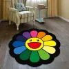 Tapetes Sun Flower Smiley Tapete Redondo para Quarto Cabeceira Sala de Estar Área Tapete Lint-free Capacho Cadeira Tapetes Moda Tapete Anti-skid T230519