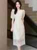 Casual Kleider Sommer Weiße Spitze Haken Blume Hohl Midi Kleid Frauen Mode Chic Luxus Party Abend 2023 Koreanische Vintage Festival