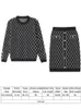 Two Piece Dress TYHRU Diamond Checkered Ski Gown Womens Knitted Track Oneck Pulled SweaterUltra Thin Button Set of 2 231129