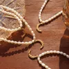 Collier de perles d'eau douce naturelles à la mode française, chaîne en acier titane plaqué, pendentif de lune, accessoires polyvalents personnalisés