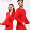 Men's Thermal Underwear New Winter Thermal Underwear Set Men's Thickening and Fleece O-neck Long Johns and Tops Women's Cold Protection Couple Suit L231201