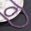 Bijoux de créateurs pour hommes femmes Collier de chaîne cubaine personnalisé en alliage plein de diamants Bracelet Hip Hop violet Collier Rap Cool pour hommes Chaîne à maillons cubains pour hommes Collier