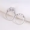 Wuziwen 2 piezas de plata de ley 925 anillo de compromiso de boda conjunto nupcial joyería clásica para mujeres 1/4 quilates circón de corte princesa BR0715 Y1211T