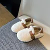 First Walkers Autumn Winter Kids Fur Shoes Boys Slip on Loafers Children Cotton padded Girls Flats Warm Moccasins Casual CN21 36 231129