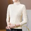 Women's Blouses & Shirts Lace Womens Tops And Half High Collar 2023 Autumn Winter Slim Sexy Hollow Out Long Sleeve Top Women Blouse Blusa Mu