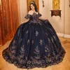 Vestido De fiesta con cuentas y hombros descubiertos, color azul marino oscuro, Vestidos De quinceañera, apliques De lentejuelas, corsé con cuentas De encaje, Vestidos De 15 anos