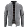 Men's Sweaters Men's Cardigan Solid Color Fleece Cardigan Zipper Knitted Jacket Sweater Winter Fleece Warm Skirt 231129