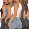Camisetas femininas Tanque de fenda lateral sexy Top Mulheres o Pesconte