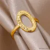 Anelli a fascia Anello aperto geometrico ovale vuoto irregolare per le donne Anello in acciaio inossidabile color oro retrò Regali di gioielli da sposa R231130