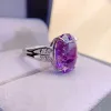 NATUTAL AMETHYST RING FÖR PARTY 12MM X 16MM 10CT AMETHYST SILVER RING 925 SILVER CRYSTAL SMYCKE med 3 lager 18K Guldplätering