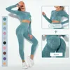 Tenue de Yoga produit sans couture ensemble Fitness Gym costume femmes à manches longues haut pantalon taille haute pêche hanche Leggings vêtementsYoga