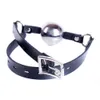 Massage Products BDSM Slave Roll Play Huvud Bondage Leather Harness Rem med 42 mm rostfritt stål Boll Gag Sexiga leksaker för fetisch öppen munflirt