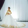 Princess Church lange mouw A-lijn trouwjurken Golden Lace Applique Retro veter corset bruids trouwjurken Vestidos de novia