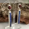 Dingle örhängen etnisk lång vertikal lapis lazuli vintage smycken handgjorda runda röda stenhängen kvinnor