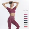 Active Sets Damen Trainingsanzug Sportbekleidung Crop Top Rückenfrei Kurzarm Leggings Hohe Taille Yogahose Skinny Sports Gym Wear Zweiteiler