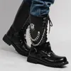 Buty skórzany łańcuch motocyklowy Mid Calf Platform Gothic Belt Punk For Men Designer Biker 231130