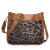 Gitarrband crossbody väskor för kvinnor fast färg pu läder handväska leopard tryckt bred rem justerbara axelväskor