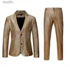 Men's Suits Blazers Summer New Men Plaid Suit 2 Piece Gold / Silver Fashion Men's Luxury Dance Party Performance Blazer Jacket and PantsL231130