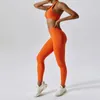 Ensembles actifs femmes Fitness Yoga ensemble vêtements d'entraînement sans couture deux pièces soutien-gorge de sport accrocher cou Sexy dos Gym course haut court Leggings