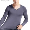 Sous-vêtements thermiques pour hommes Sous-vêtements thermiques pour hommes T-shirt à base fineAutomne hiver Long traîneau rond/col en V Sous-vêtements thermiques Chemise de fond L231130