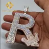 Pendentif couronne lettre R personnalisé en argent sterling 925 VVS, diamant moissanite, bijoux hip hop, pendentif lettre glacée, offre spéciale