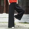 Etniska kläder 2023 Summer Spinning Cotton Linen Pants Chinese Traditionell stil Bottoms Vintage Zen Trousers Casual Wide Ben for Women