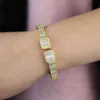 Nouveau Designer Taille Ouverte avec Carré Rectangle Zircon Bracelet Élégant Bracelet Hip Hop Or Rose Pavé Zircone Cubique Femmes Cadeau De Fête En Gros Bijoux