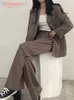 レディースツーピースパンツエレガントミス春秋女性用カジュアルブレザージャケットパンツセット韓国ファッションオフィスウェアアウトフィット女性231129