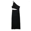 Casual Dresses Off Shoulder Black Party Dress Woman Asymmetric Cut Out Long for Women Summer Midi Elegant Evening