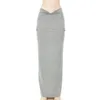 Kjolar ficka lång kjol y2k maxi kvinnor hög midja v klippt svart bodycon casual streetwear mode fasta grå penna 231130