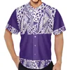 Men's Casual Shirts Polynesian Tribal Samoan Totem Tattoo Samoa Prints Shirt Short Sleeve Fashion V-Neck Cardigan Baseball Jersey